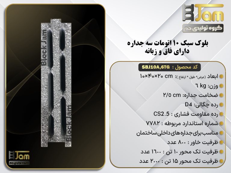 بلوک سبک استاندارد اتومات سه جداره دارای فاق و زبانه