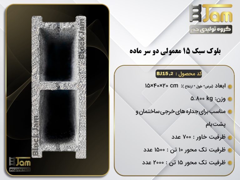 بلوک سبک 15 معمولی دو خانه دوسرماده BJ15,2